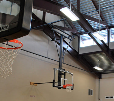 Single Post Wall-Braced Stationary Ceiling Hung Basketball Backstop